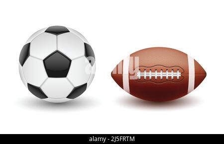Vektor-Set von Sportbällen, Bällen für Fußball und American Football in einem realistischen Stil isoliert auf weißem Hintergrund. Drucken, Vorlage, Designelement Stock Vektor