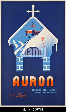 Vintage Französisch Ski Poster -Auron Stockfoto