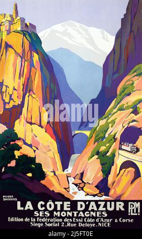 Vintage French Travel Poster - La Cote d'Azur - Ses Montagnes Stockfoto