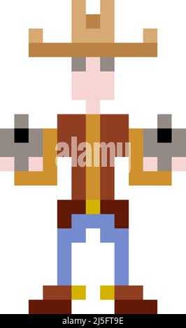 Pixel Art Cowboy hält eine Waffe, Vektor-Illustration Stock Vektor