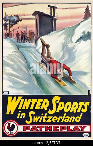 Vintage Poster - WINTERSPORT IN DER SCHWEIZ Stockfoto