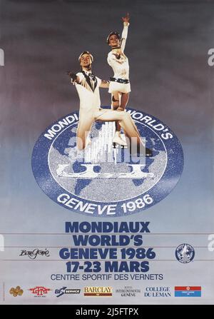 Vintage Torvill und Dean 1984 World Ice Skating Championship Poster - Mondiaux World's Genève Stockfoto