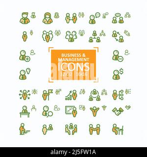 Vektorgrafiken festlegen Liniensymbole, Sammelsymbole für Geschäftsleute, Personalmanagement, Vereinbarung, Leiter, Team, Kommunikation, Unterordnung, RE Stock Vektor