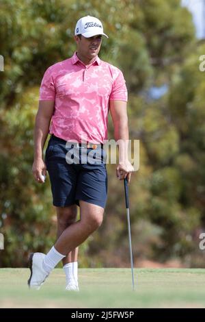 Karlkurla, Australien, 23. April 2022. Dimitrios Papadatos auf dem elften Loch während der CKB WA PGA Championship 2021, Teil der ISPS HANDA PGA Tour of Australasia am 23. April 2022 auf dem Kalgoorlie Golf Course in Kalgoorlie, Australien. Quelle: Graham Conaty/Speed Media/Alamy Live News Stockfoto