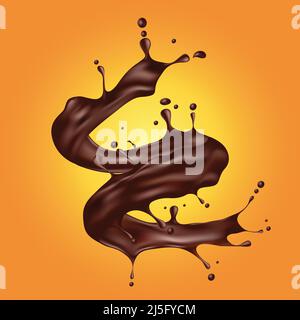 Vektor-Illustration eines Spiralspritzern brauner Schokolade in einem realistischen Stil. 3D Illustration, Druck, Design-Element. Stock Vektor