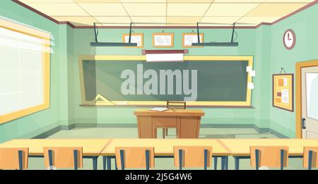 Vektor-Cartoon-Hintergrund mit leeren Klassenzimmer, innen. Zurück zur College-Konzept Illustration. High School oder Universität Hörsaal mit Fell Stock Vektor