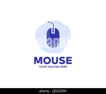 Computermaus mit Logo-Design für PC-Geräte. Technologie-Konzept für Website-Design oder Landing Web-Seite. Computermaus mit Kabel-Vektor-Design. Stock Vektor