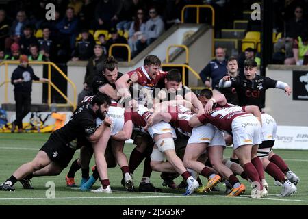 Melrose, Großbritannien. 23. April 2022. Melrose, Samstag, 23. April 2022. FOSROC Super6 Sprint Serie Southern Knight vs Watsonians auf den Greenyards, Melrose. Harter Rausch, als die Seiten in der ersten Hälfte zusammenprallen (Bildquelle: Rob Gray/Alamy Live News Stockfoto