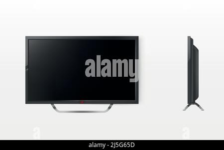 Vector lcd-Bildschirm, Modell des Plasmafernsehens, modernes Videosystem. Digitale HD-tv-Technologie. Schwarzes Display im 3D realistischen Stil isoliert auf Weiß Stock Vektor
