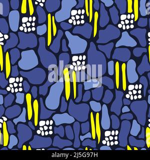 Ukrainisches Ornament in blauen, gelben Farben. Vektor Nahtloses Muster. Abstrakter Hintergrund Tapete Design Stock Vektor