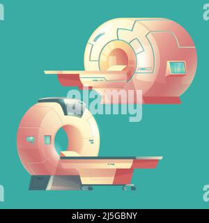 Vektor-Cartoon-MRT-Scanner für Tomographie, medizinische Untersuchung. Maschine der Magnetresonanztomographie für Röntgendiagnostik. Moderne Technologie für Hospi Stock Vektor