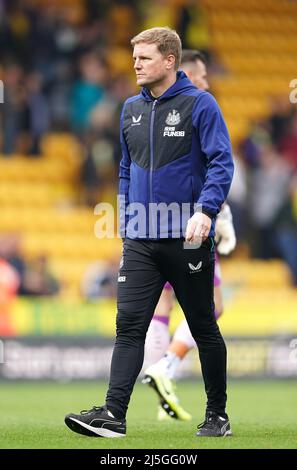 Newcastle United Manager Eddie Howe nach dem Premier League-Spiel in der Carrow Road, Norwich. Bilddatum: Samstag, 23. April 2022. Stockfoto