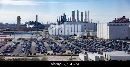 Mitarbeiterparkplatz, Automobilfabrik Ford Motor Company River Rouge, Dearborn, Michigan, USA Stockfoto