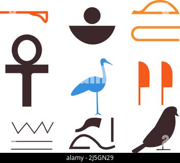 Ägyptische Hieroglyphen, alte schriftliche Sprache Stock Vektor