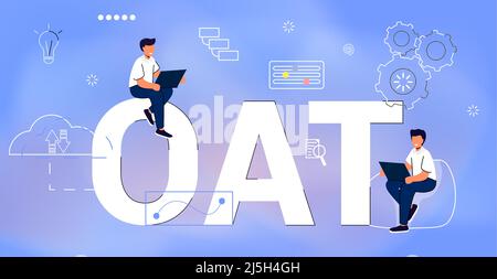 OAT Operational Acceptance Testing Service als Teil eines Qualitätsmanagementsystems Hintergrund des Geschäftskonzepts, der zur Durchführung der Betriebsbereitschaft von verwendet wird Stock Vektor