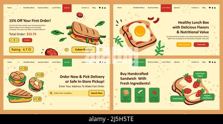 Sandwich online bestellen, Restaurant Webseite eingestellt Stock Vektor