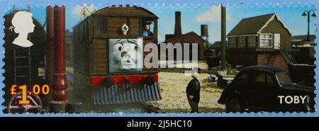 Foto einer britischen Briefmarke aus der Serie Thomas the Tank Engine mit einer Illustration von Toby 2011 Stockfoto