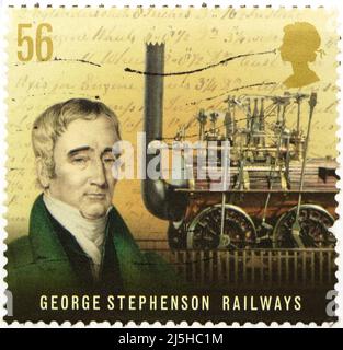 Foto einer britischen Briefmarke aus der Serie Pioneers of the Industrial Revolution George Stephenson Railways 2009 Stockfoto