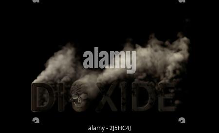 Text Kohlendioxid mit Schädelrauchen auf schwarzem Hintergrund, isoliert - Objekt 3D Abbildung Stockfoto