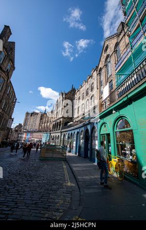 Bunte Victoria Street ( West Bow) Edinburgh, Schottland Stockfoto