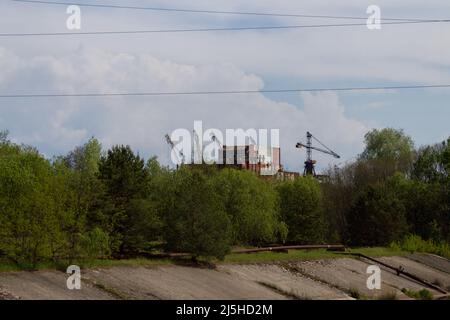 Reaktoren Gebäude 5 und 6 in Pripyat, Tschernobyl-Ausschlusszone. Kernkraftwerk Tschernobyl Entfremdungszone in der Ukraine Sowjetunion Stockfoto