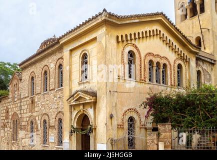 Orthodoxe Kirche des Hl. Nikolaus Rangavas, Athen, Griechenland. Diese alte Kirche ist ein wichtiges byzantinisches Denkmal in Athen. Traditioneller mittelalterlicher griechischer Tempel. Stockfoto