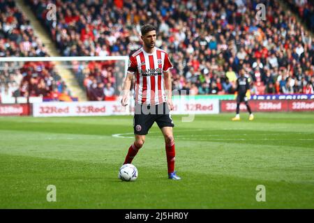 Bramall Lane, Sheffield, England - 23. April 2022 Chris Basham - während des Spiels Sheffield United gegen Cardiff City, Sky Bet Championship 2021/22, Bramall Lane, Sheffield, England - 23. April 2022 Credit: Arthur Haigh/WhiteRoseFotos/Alamy Live News Stockfoto