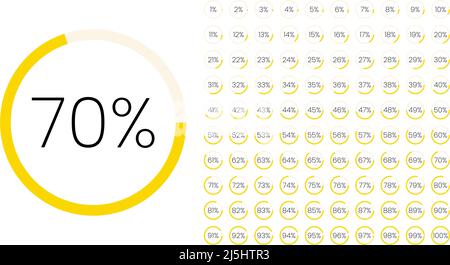 Satz von Farbkreis Prozentmetern von 0 bis 100 für Infografik, Benutzeroberfläche Design UI. Farbenfrohes Kreisdiagramm, Download-Fortschritt. Kreisdiagramm Stock Vektor