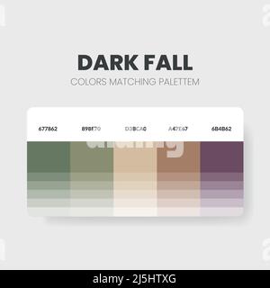 Farbpaletten oder Farbschemata mit dunklem Herbst sind in diesem Jahr Trendkombinationen und Palettenführungen; Farbtöne in RGB oder HEX in Tabellenfarben. Ein Farbfeld Stock Vektor