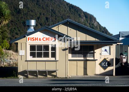 Fish and Chip Shop, St. Arnaud, Nelson, Südinsel, Neuseeland Stockfoto