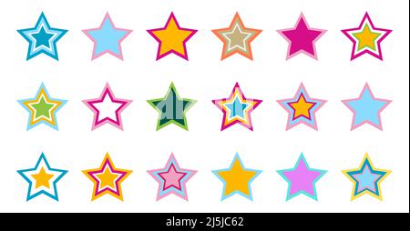 Bunte Sternevektoren-Symbole mit verschiedenen Designs und Farben auf weißem Hintergrund Stock Vektor