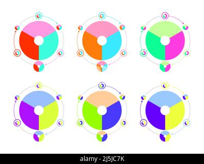 Infografik Kreisdiagramm mit Pfeilen. Set mit 6. Vektorgrafik Stock Vektor