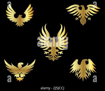 Golden Eagle Vektor-Symbol-Logotyp gesetzt. Satz von 5 Symbolen Stock Vektor