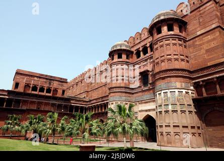 Agra Fort - Historisches rotes Sandsteinfort des mittelalterlichen Indien auch bekannt als das Rote Fort Agra Stockfoto