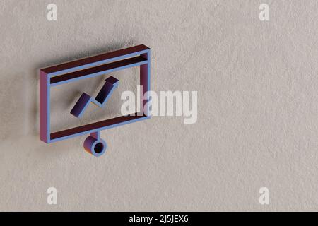 Schöne abstrakte Illustrationen blau Diagramm mit Pfeil nach oben Symbol-Symbole auf einer Wand auf dem Hintergrund. 3D Rendering-Illustration. Hintergrundmuster für Stockfoto