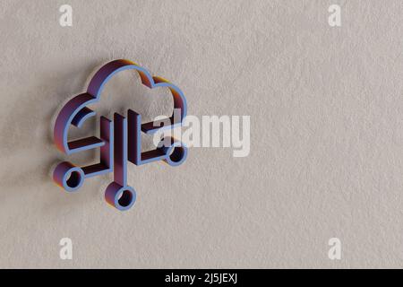 Schöne abstrakte Illustrationen blaue Wolke Symbol-Symbole auf einer Wand auf dem Hintergrund. 3D Rendering-Illustration. Hintergrundmuster für Design. Seo Und Stockfoto
