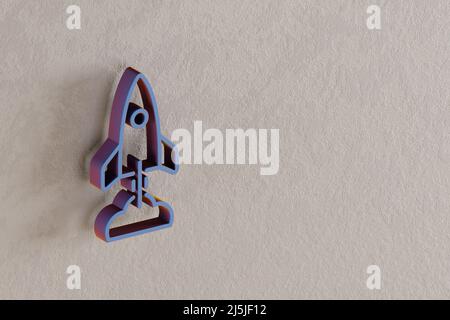 Schöne abstrakte Illustrationen blau Rakete mit Wolke Symbol-Symbole auf einer Wand auf dem Hintergrund beton. 3D Rendering-Illustration. Hintergrundmuster für de Stockfoto