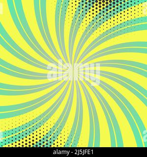 Halfdot Swirl Sunburst Vektor Hintergrund in gelb und hellgrün Farbe Stock Vektor