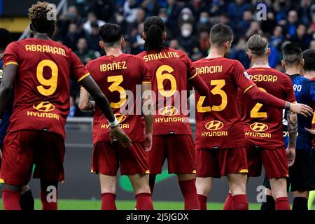 ALS Roma-Spieler Tammy Abraham, Roger Ibanez, Chris Smalling, Gianluca Mancini und Rick Karsdorp während des Fußballspiels der Serie A zwischen dem FC Internazi Stockfoto