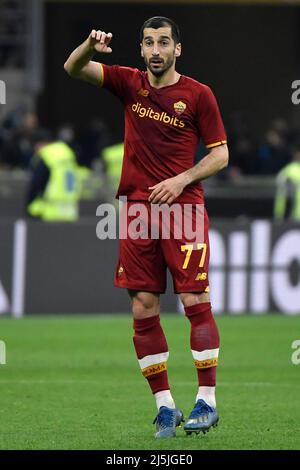 Henrikh Mkhitaryan von AS Roma reagiert während des Fußballspiels der Serie A zwischen dem FC Internazionale und AS Roma im Stadion San Siro in Milano (Italien), AP Stockfoto