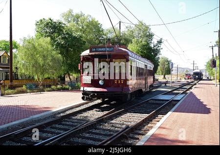 717 Pacific Electric Street Car auf dem Southern California Railway Museum. Stockfoto