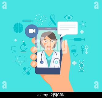 Telemedizin, Online-Konsultation mit Arzt. Stock Vektor