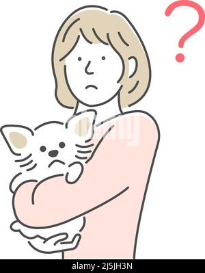 Illustration einer Frau, die einen Hund hält | Denken, Frage Stock Vektor