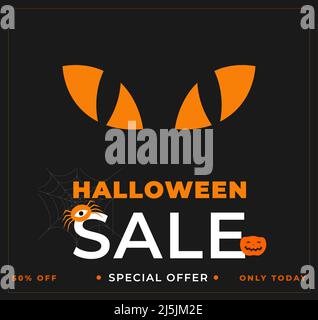 Halloween Verkauf mit Sonderangebot in schwarz und orange Farbe. Vektorgrafik Stock Vektor