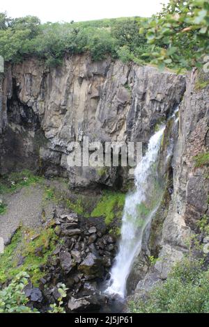 Svartifoss, isländischer Wasserfall, auch schwarzer Wasserfall genannt. Stockfoto