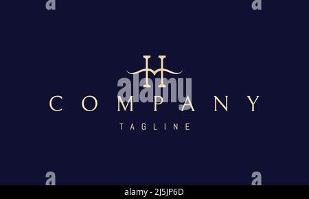 Vektor goldenes Logo, auf dem ein abstraktes Bild eines offenen Buches in Form eines Vogels vor dem Hintergrund des Buchstabens H. Stock Vektor