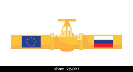 Treibgasleitung und Ventiltransport von Russland und dem Land der Europäischen Union. Vektor- und Illustrationsdesign. Stock Vektor