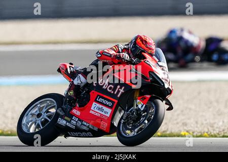 ASSEN, NIEDERLANDE - 24. APRIL: Michael Ruben Rinaldi aus Italien fährt während der FIM Superbike-Weltmeisterschaft Tissot Superpole Race während der WorldSBK Motul Dutch Round auf dem TT Circuit Assen am 24. April 2022 in Assen, Niederlande (Foto: Andre Weening/Orange Picles) Stockfoto