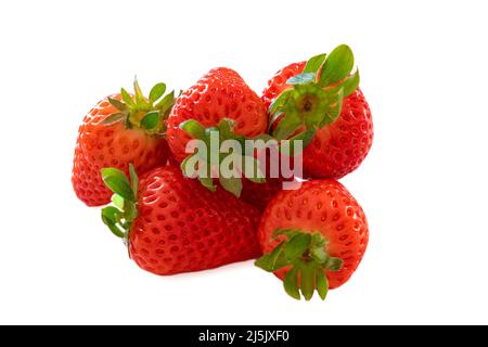 Mehrere Erdbeeren isoliert auf weißem Hintergrund Stockfoto