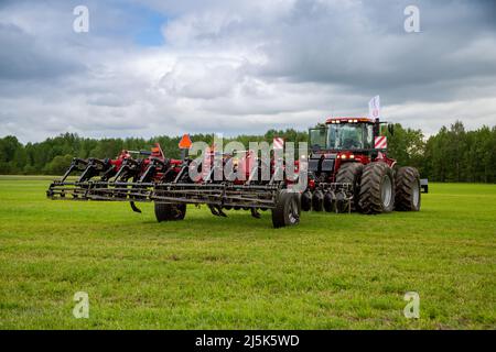 Russland, Region Leningrad - Juni, 2019: Arbeitskörper von Geräten für den Landanbau. Landmaschinen. Stockfoto